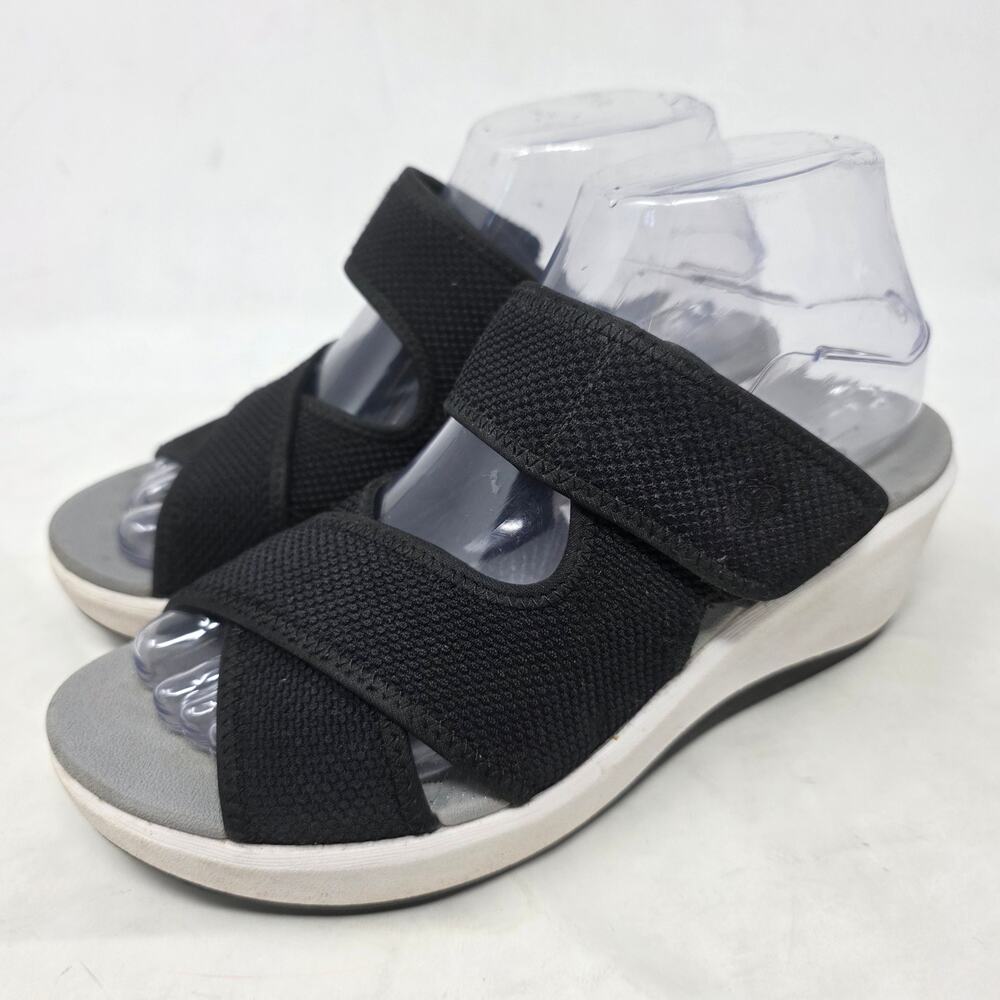 Clarks Cloudsteppers Black Stretch Wedge Sandals Women's US 7.5